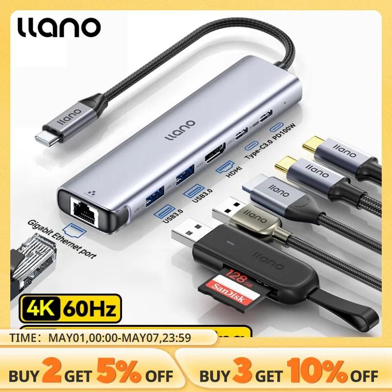Llano USB-C , USB C ŷ ̼, 4K 60Hz HDMI, 100W PD , 1000Mbps LAN, USB-C  USB-A, 5Gbps  Ʈ, 6 in 1
